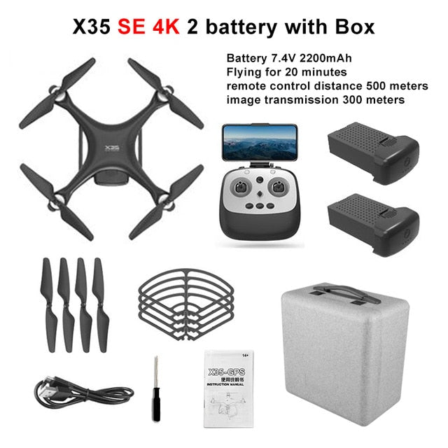 LAUMOX X35 Drone GPS WiFi 4K HD Camera Profissional RC Quadcopter Brushless Motor Drones Gimbal Stabilizer 26 minute flight X35SE 4K 2B Case Box - Tophatter Daily Deals