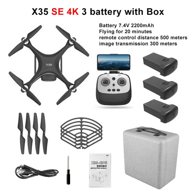 LAUMOX X35 Drone GPS WiFi 4K HD Camera Profissional RC Quadcopter Brushless Motor Drones Gimbal Stabilizer 26 minute flight X35SE 4K 3B Case Box - Tophatter Daily Deals