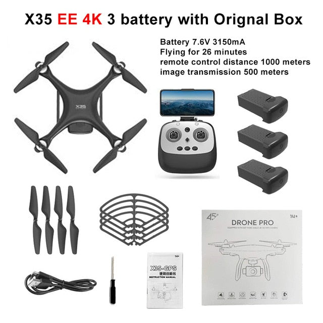 LAUMOX X35 Drone GPS WiFi 4K HD Camera Profissional RC Quadcopter Brushless Motor Drones Gimbal Stabilizer 26 minute flight X35EE 4K 3B BX - Tophatter Daily Deals