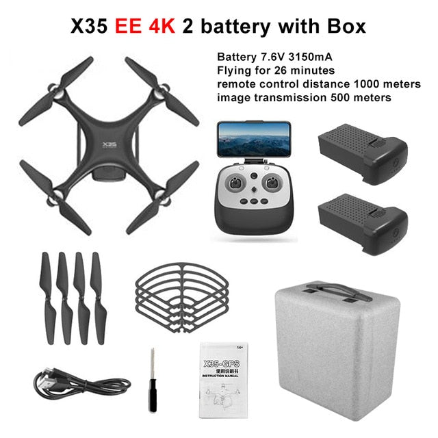 LAUMOX X35 Drone GPS WiFi 4K HD Camera Profissional RC Quadcopter Brushless Motor Drones Gimbal Stabilizer 26 minute flight X35EE 4K 2B Case Box - Tophatter Daily Deals