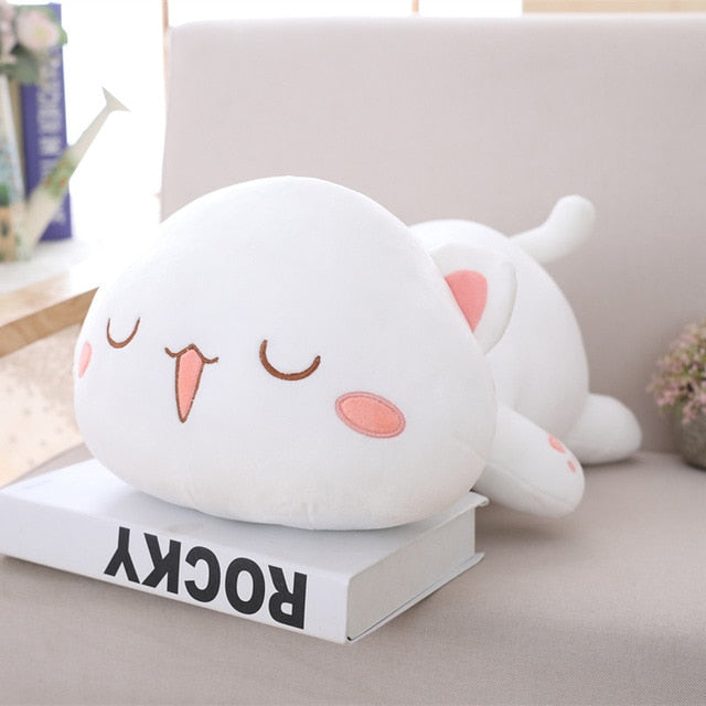 Laying Down Cat Plush Emoji Expressions White Closed Eyes Animals - Tophatter Daily Deals