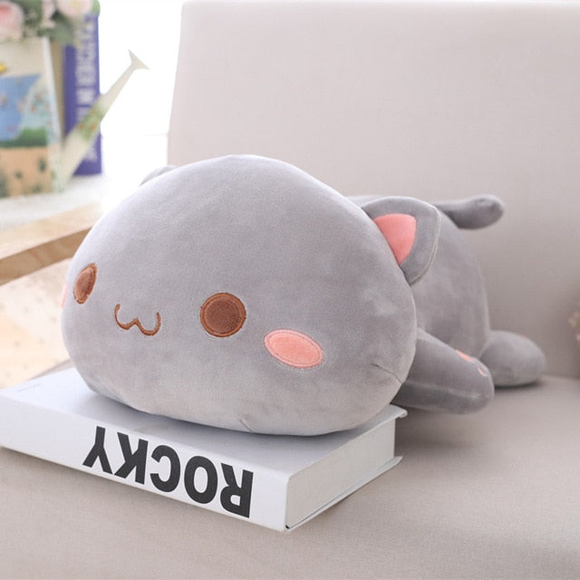 Laying Down Cat Plush Emoji Expressions Grey Open Eyes Animals - Tophatter Daily Deals
