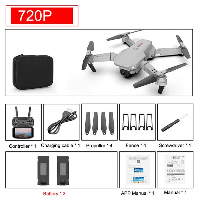 SHAREFUNBAY E88 pro drone 4k HD dual camera visual positioning 1080P WiFi fpv drone height preservation rc quadcopter 720p 2B - Tophatter Daily Deals