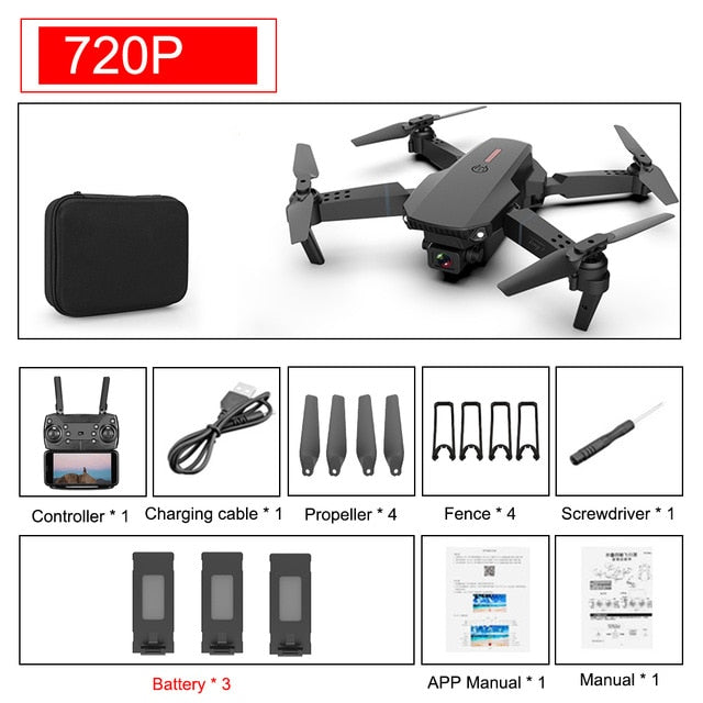 SHAREFUNBAY E88 pro drone 4k HD dual camera visual positioning 1080P WiFi fpv drone height preservation rc quadcopter 720p 3B - Tophatter Daily Deals