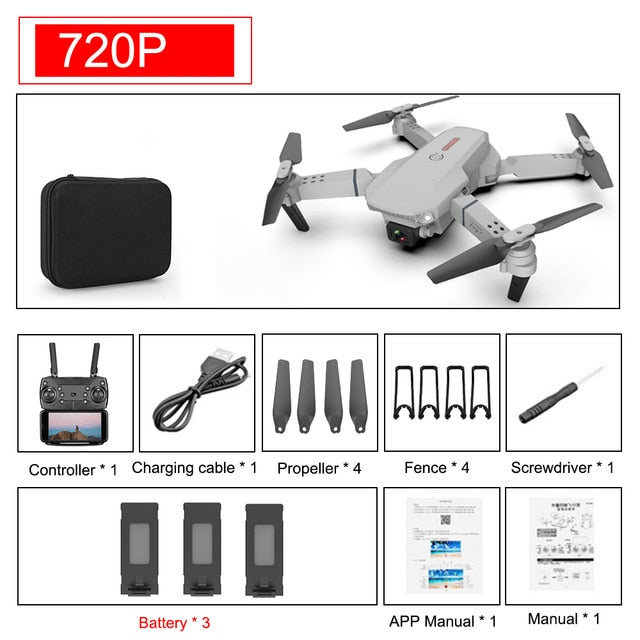 SHAREFUNBAY E88 pro drone 4k HD dual camera visual positioning 1080P WiFi fpv drone height preservation rc quadcopter 720p 3B 2 - Tophatter Daily Deals