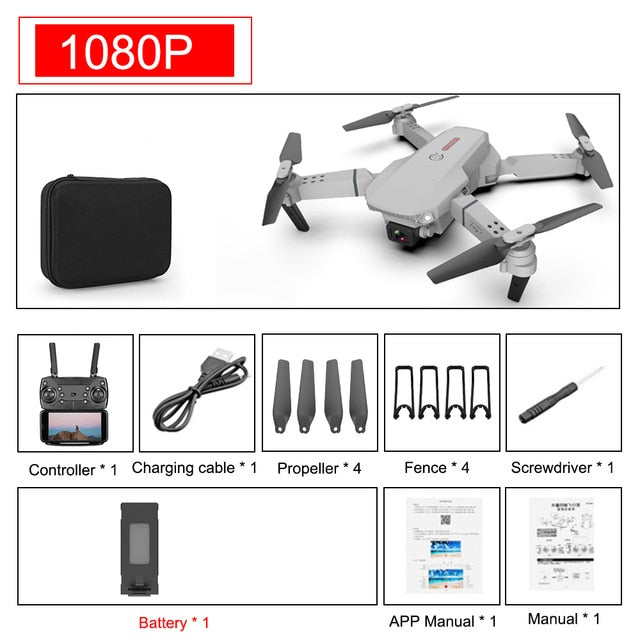 SHAREFUNBAY E88 pro drone 4k HD dual camera visual positioning 1080P WiFi fpv drone height preservation rc quadcopter 1080P 1B 2 - Tophatter Daily Deals