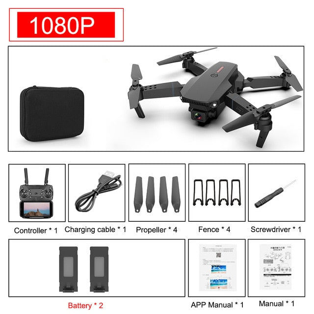 SHAREFUNBAY E88 pro drone 4k HD dual camera visual positioning 1080P WiFi fpv drone height preservation rc quadcopter 1080P 2B - Tophatter Daily Deals
