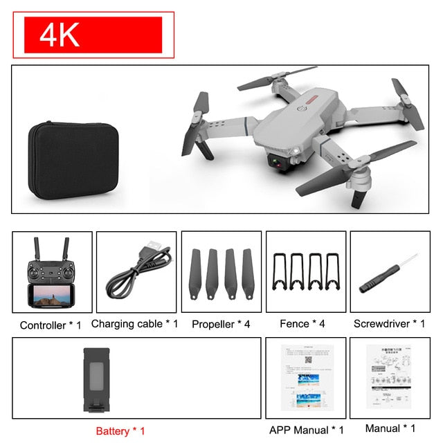 SHAREFUNBAY E88 pro drone 4k HD dual camera visual positioning 1080P WiFi fpv drone height preservation rc quadcopter 4K 1B 2 - Tophatter Daily Deals