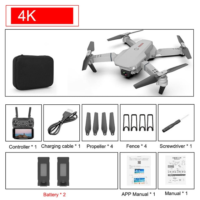 SHAREFUNBAY E88 pro drone 4k HD dual camera visual positioning 1080P WiFi fpv drone height preservation rc quadcopter 4K 2B 2 - Tophatter Daily Deals