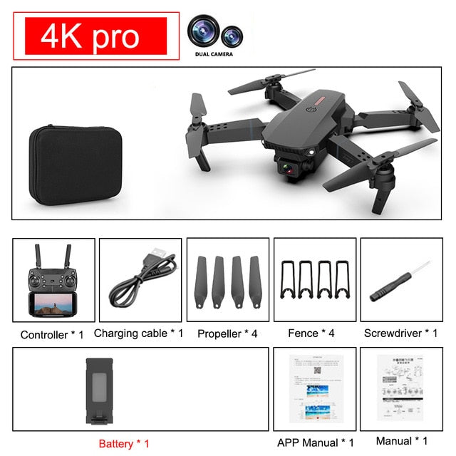 SHAREFUNBAY E88 pro drone 4k HD dual camera visual positioning 1080P WiFi fpv drone height preservation rc quadcopter 4K pro 1B - Tophatter Daily Deals