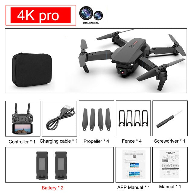 SHAREFUNBAY E88 pro drone 4k HD dual camera visual positioning 1080P WiFi fpv drone height preservation rc quadcopter 4K pro 2B - Tophatter Daily Deals
