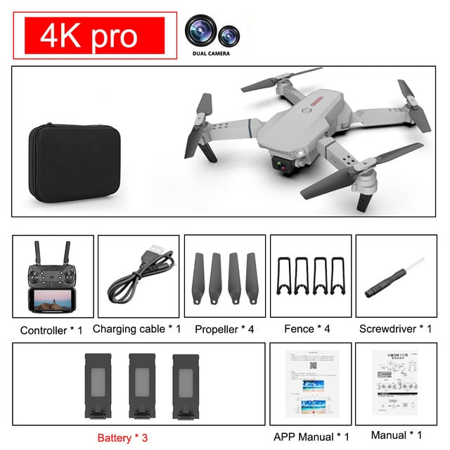 SHAREFUNBAY E88 pro drone 4k HD dual camera visual positioning 1080P WiFi fpv drone height preservation rc quadcopter 4K pro 3B 2 - Tophatter Daily Deals