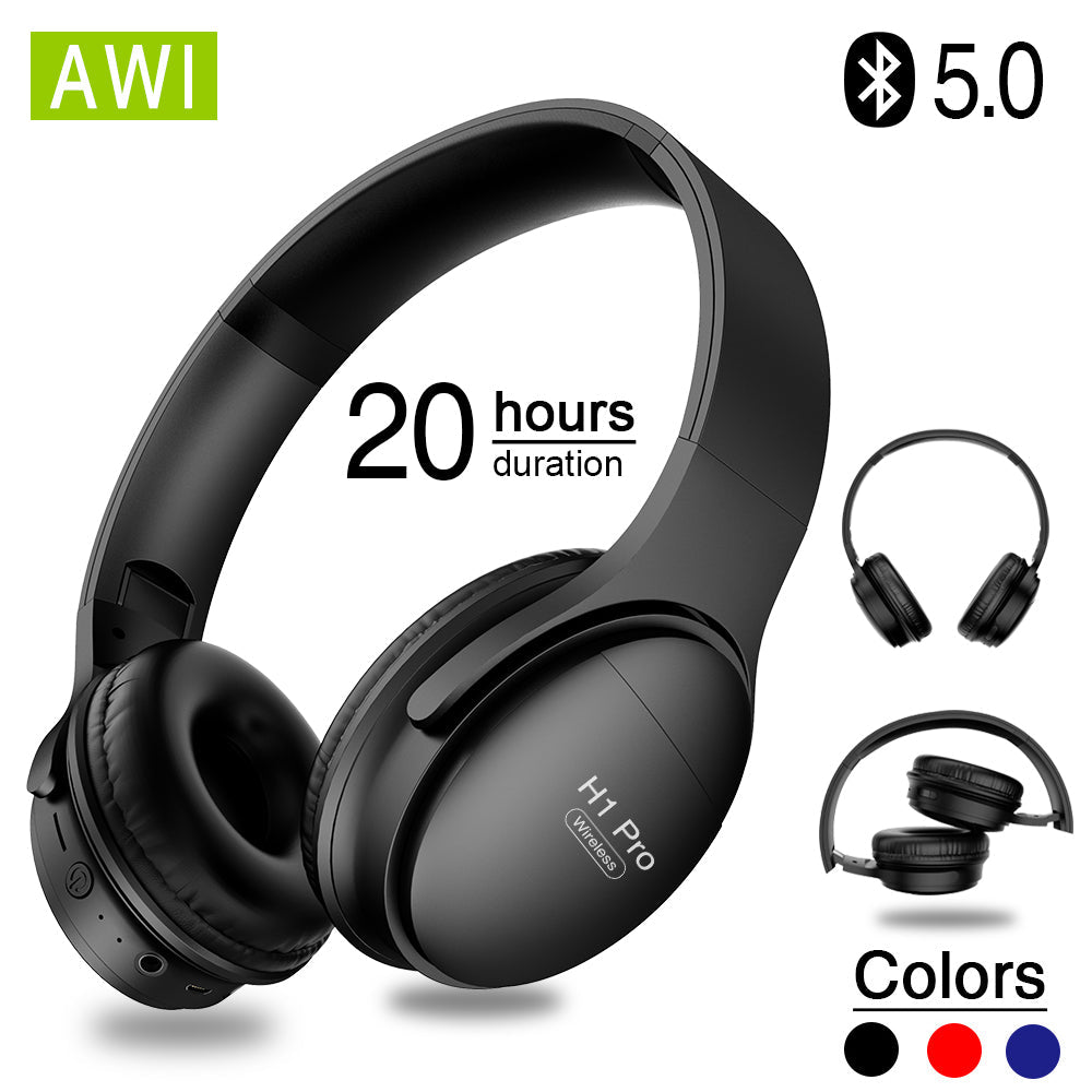 AWI H1 Pro Bluetooth Headphones Wireless Earphone Over-ear Noise HiFi Stereo Canceling Gaming Headset with Mic Support TF Card - Tophatter Daily Deals