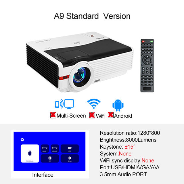 Caiwei A9/A9AB Smart Android 6.0 WiFi LED 1080p Projector Home Cinema 6500 Lumens Full HD Video Mobile Beamer For Smartphone TV A9 Basic Version - Tophatter Daily Deals
