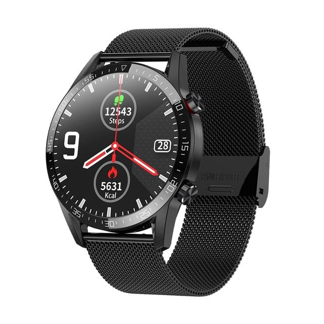 New L13 Smart Watch Men IP68 Waterproof ECG PPG Bluetooth Call Blood Pressure Heart Rate Fitness Tracker sports Smartwatch black steel - Tophatter Daily Deals