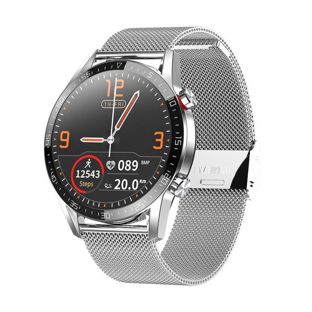 New L13 Smart Watch Men IP68 Waterproof ECG PPG Bluetooth Call Blood Pressure Heart Rate Fitness Tracker sports Smartwatch silver steel - Tophatter Daily Deals