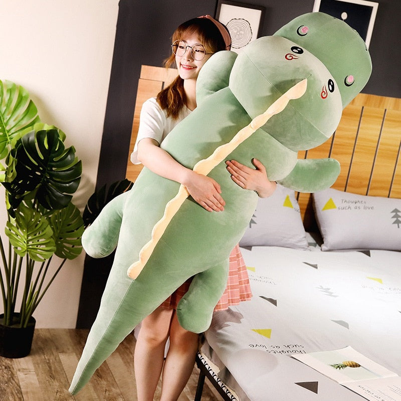 Kawaii Dinosaur Plush Cushion Big Green, Blue, Pink (up to 120cm) Alligator Crocodile Animals - Tophatter Daily Deals