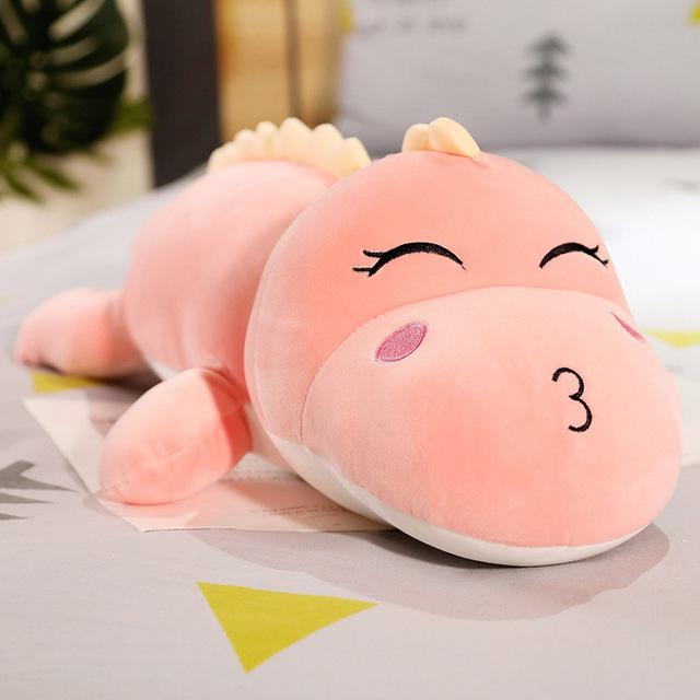 Kawaii Dinosaur Plush Cushion Big Green, Blue, Pink (up to 120cm) Alligator Crocodile Pink Eyes Closed Animals - Tophatter Daily Deals
