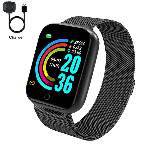 Fashion Square Smartwatch Women Waterproof Sport Watch Electronic Ladies Wrist Watch For Andriod Ios Female Smart watch Clock Y68s balck steel - Tophatter Daily Deals