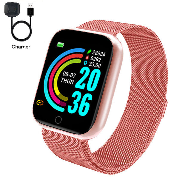 Fashion Square Smartwatch Women Waterproof Sport Watch Electronic Ladies Wrist Watch For Andriod Ios Female Smart watch Clock Y68s pink steel - Tophatter Daily Deals