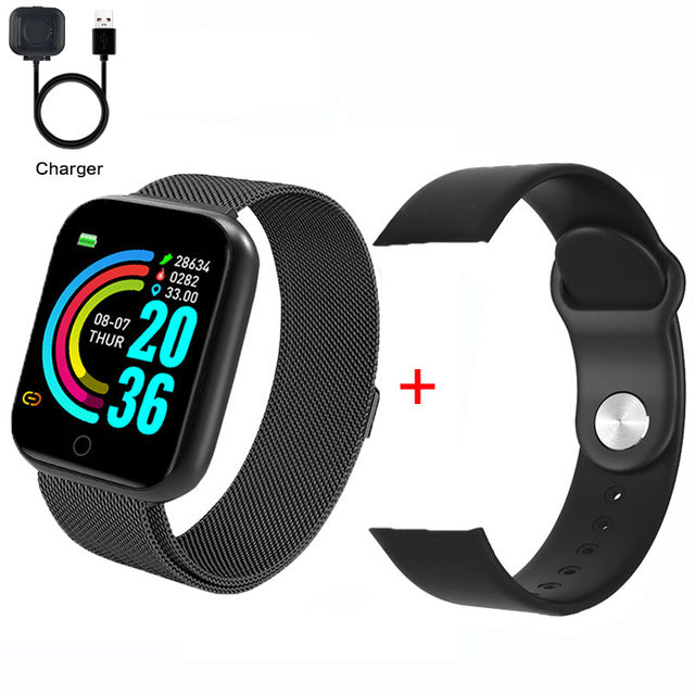 Fashion Square Smartwatch Women Waterproof Sport Watch Electronic Ladies Wrist Watch For Andriod Ios Female Smart watch Clock Y68s add black strap - Tophatter Daily Deals