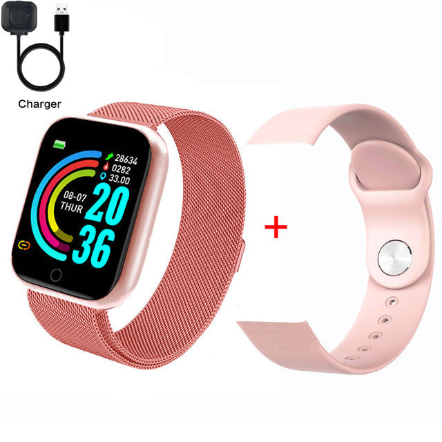 Fashion Square Smartwatch Women Waterproof Sport Watch Electronic Ladies Wrist Watch For Andriod Ios Female Smart watch Clock Y68s add pink strap - Tophatter Daily Deals