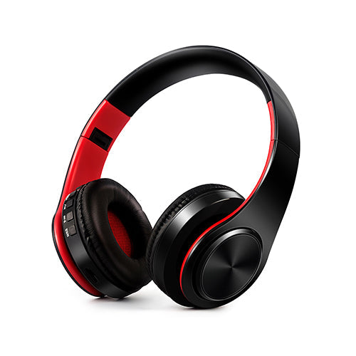 New Portable Wireless Headphones Bluetooth Stereo Foldable Headset Audio Mp3 Adjustable Earphones with Mic for Music 1Black Red - Tophatter Daily Deals
