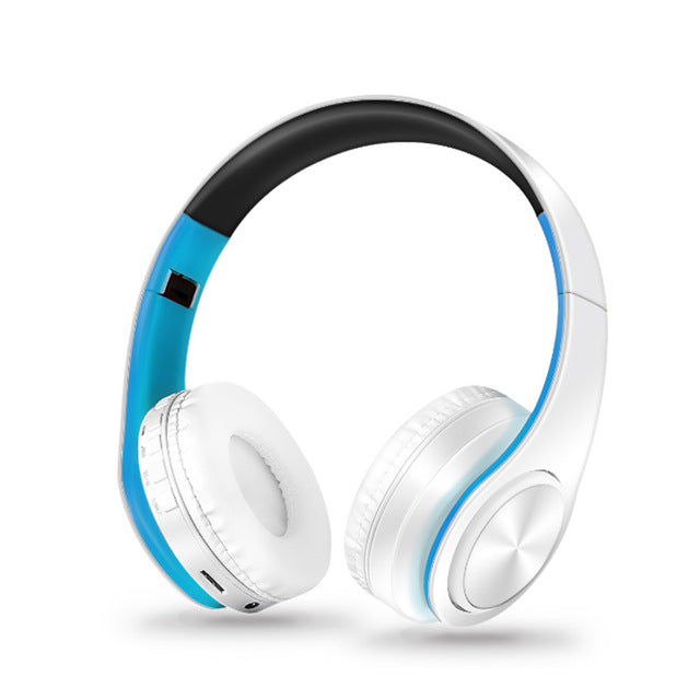New Portable Wireless Headphones Bluetooth Stereo Foldable Headset Audio Mp3 Adjustable Earphones with Mic for Music 4white blue - Tophatter Daily Deals