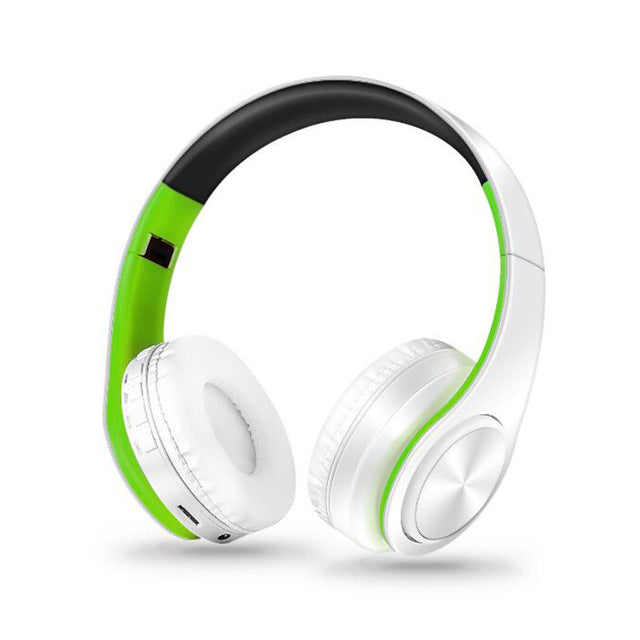 New Portable Wireless Headphones Bluetooth Stereo Foldable Headset Audio Mp3 Adjustable Earphones with Mic for Music 5white green - Tophatter Daily Deals