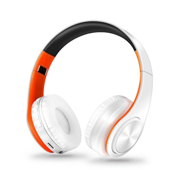 New Portable Wireless Headphones Bluetooth Stereo Foldable Headset Audio Mp3 Adjustable Earphones with Mic for Music 6white orange - Tophatter Daily Deals