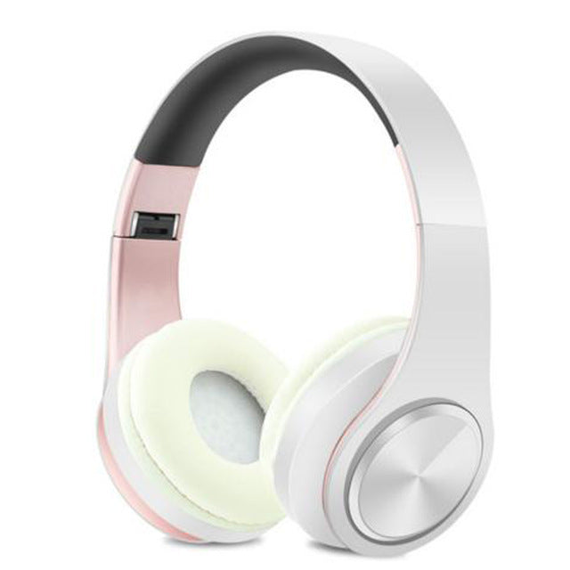 New Portable Wireless Headphones Bluetooth Stereo Foldable Headset Audio Mp3 Adjustable Earphones with Mic for Music 8rose white - Tophatter Daily Deals