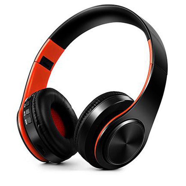 New Portable Wireless Headphones Bluetooth Stereo Foldable Headset Audio Mp3 Adjustable Earphones with Mic for Music 9 black Orange - Tophatter Daily Deals