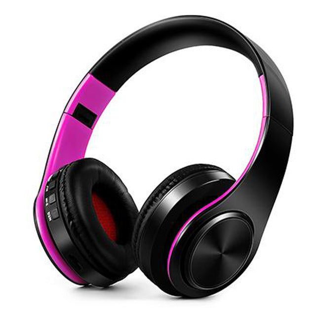 New Portable Wireless Headphones Bluetooth Stereo Foldable Headset Audio Mp3 Adjustable Earphones with Mic for Music 10black pink - Tophatter Daily Deals