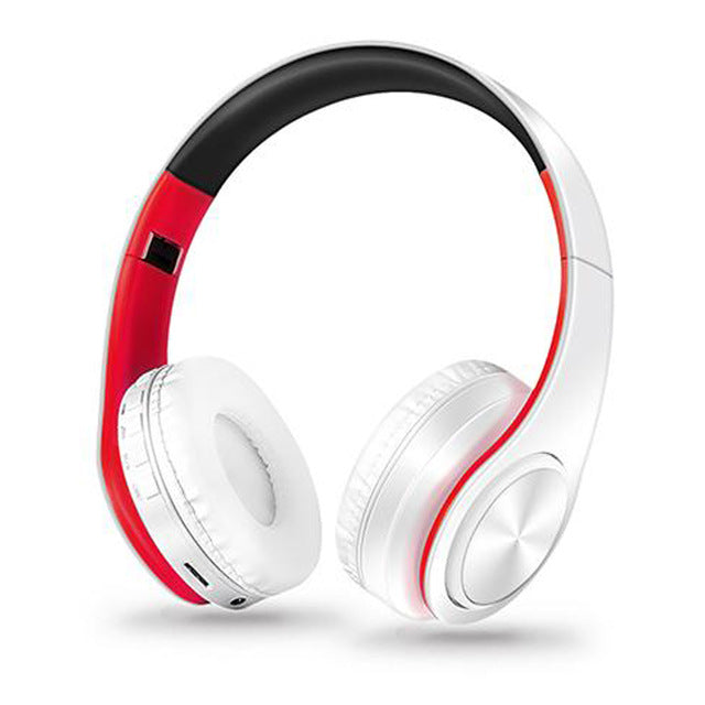 New Portable Wireless Headphones Bluetooth Stereo Foldable Headset Audio Mp3 Adjustable Earphones with Mic for Music 11red white - Tophatter Daily Deals