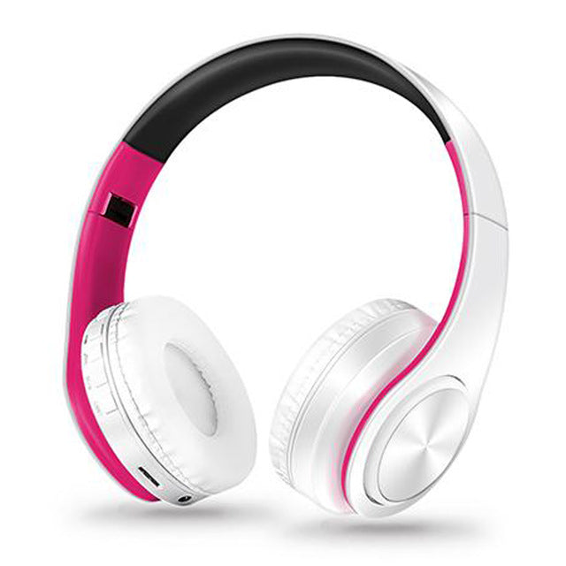 New Portable Wireless Headphones Bluetooth Stereo Foldable Headset Audio Mp3 Adjustable Earphones with Mic for Music 12white pink - Tophatter Daily Deals