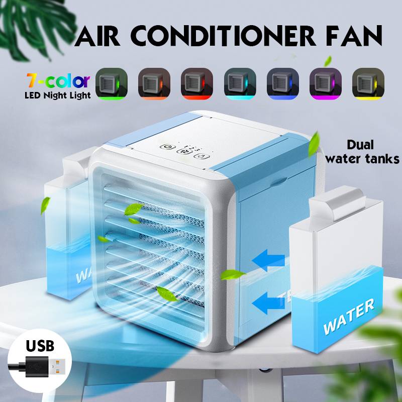 Mini Portable Air Conditioner 7 Colors Light Conditioning Humidifier Purifier USB Desktop Air Cooler Fan With 2 Water Tanks Home - Tophatter Daily Deals