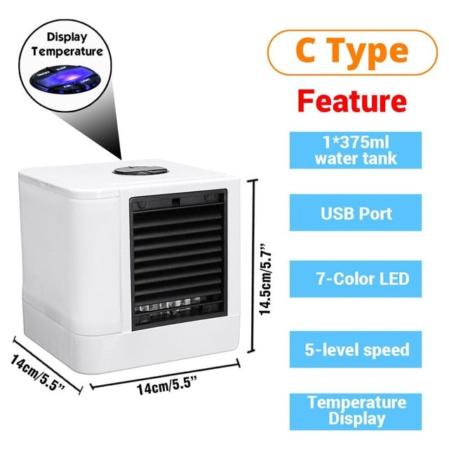 Mini Portable Air Conditioner 7 Colors Light Conditioning Humidifier Purifier USB Desktop Air Cooler Fan With 2 Water Tanks Home C - Tophatter Daily Deals