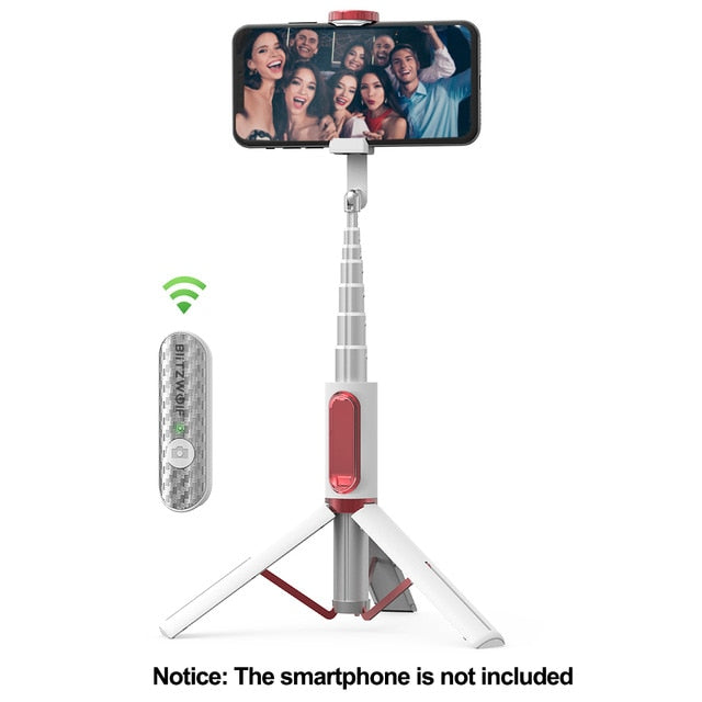 BlitzWolf BW-BS10 Portable bluetooth Selfie Stick with Tripod Extendable Foldable Monopod for iPhone 11 X for Huawei for Xiaomi White - Tophatter Daily Deals