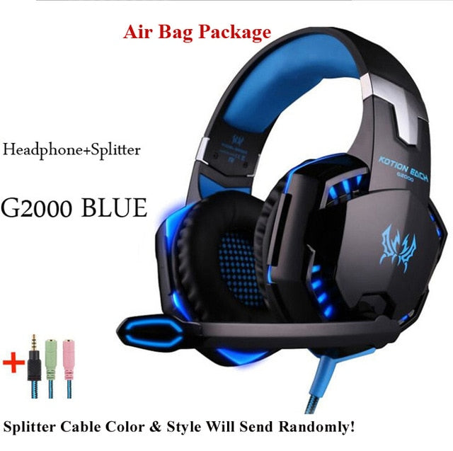G2000 G9000 Gaming Headsets Big Headphones with Light Mic Stereo Earphones Deep Bass for PC Computer Gamer Laptop PS4 New X-BOX G2000 BLUE CABLE - Tophatter Daily Deals