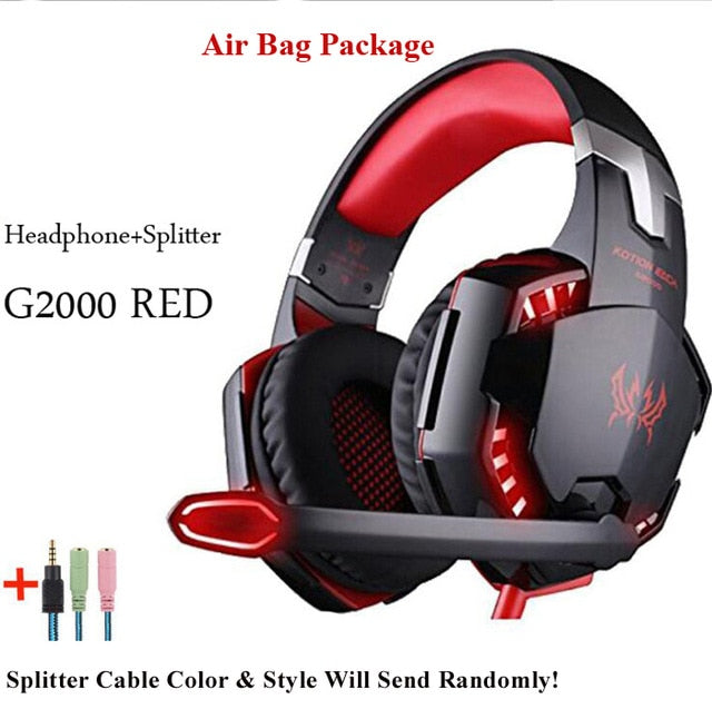 G2000 G9000 Gaming Headsets Big Headphones with Light Mic Stereo Earphones Deep Bass for PC Computer Gamer Laptop PS4 New X-BOX G2000 RED CABLE - Tophatter Daily Deals