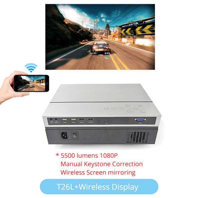 Touyinger T26L T26K 1080p LED full HD Projector Video beamer 5500 Lumen FHD 3D Home cinema HDMI ( Android 9.0 wifi AC3 optional) T26L WD - Tophatter Daily Deals