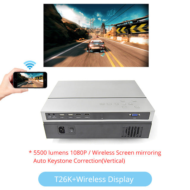 Touyinger T26L T26K 1080p LED full HD Projector Video beamer 5500 Lumen FHD 3D Home cinema HDMI ( Android 9.0 wifi AC3 optional) T26K WD - Tophatter Daily Deals