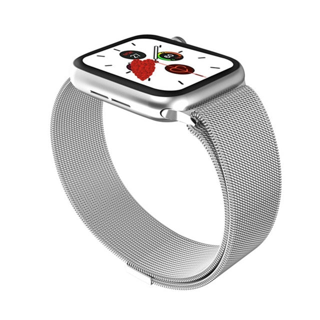 W68 Smart Watch Men Series 5 Full Touch WristBand IP67 Fitness Tracker Bracelet Heart Rate Monitor SmartWatch Women VS W58 Iwo12 Silver Steel - Tophatter Daily Deals