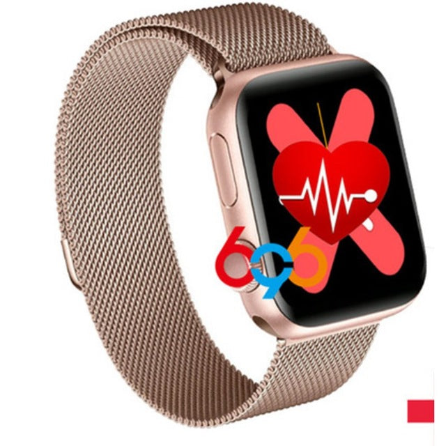 W68 Smart Watch Men Series 5 Full Touch WristBand IP67 Fitness Tracker Bracelet Heart Rate Monitor SmartWatch Women VS W58 Iwo12 Gold Steel - Tophatter Daily Deals