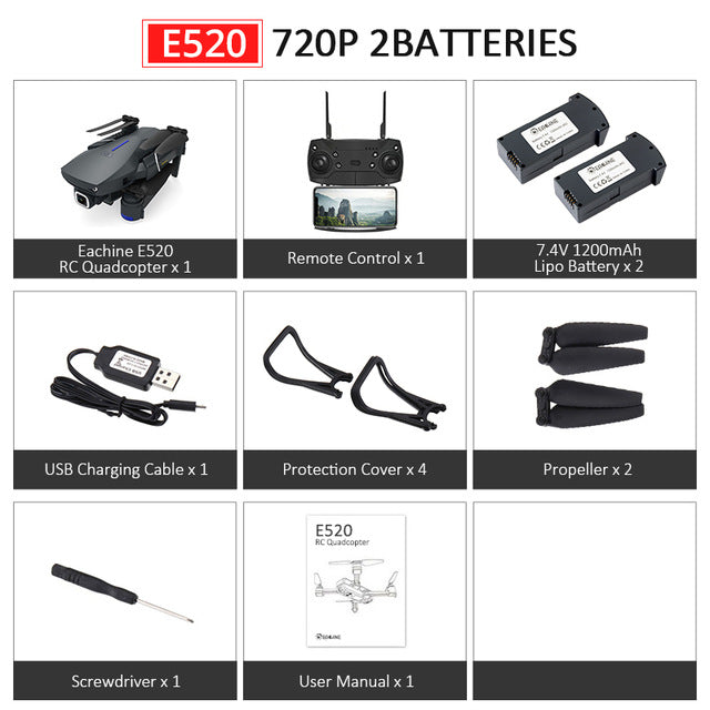 Eachine E520S E520 GPS FOLLOW ME WIFI FPV Quadcopter With 4K/1080P HD Wide Angle Camera Foldable Altitude Hold Durable RC Drone E520 720P 2Batteries - Tophatter Daily Deals