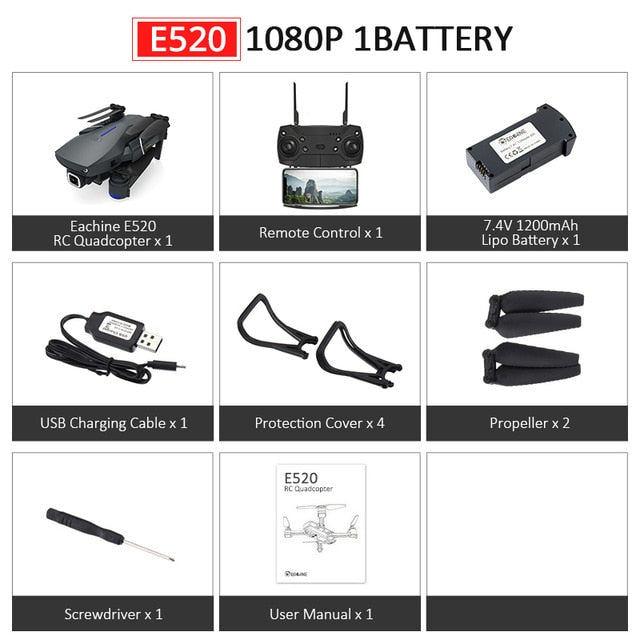 Eachine E520S E520 GPS FOLLOW ME WIFI FPV Quadcopter With 4K/1080P HD Wide Angle Camera Foldable Altitude Hold Durable RC Drone E520 1080P 1B - Tophatter Daily Deals