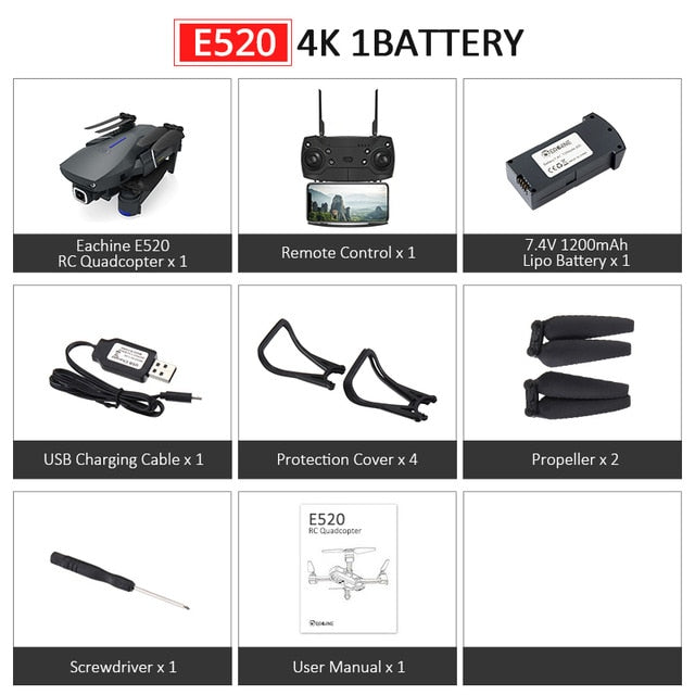Eachine E520S E520 GPS FOLLOW ME WIFI FPV Quadcopter With 4K/1080P HD Wide Angle Camera Foldable Altitude Hold Durable RC Drone E520 4K 1Battery - Tophatter Daily Deals