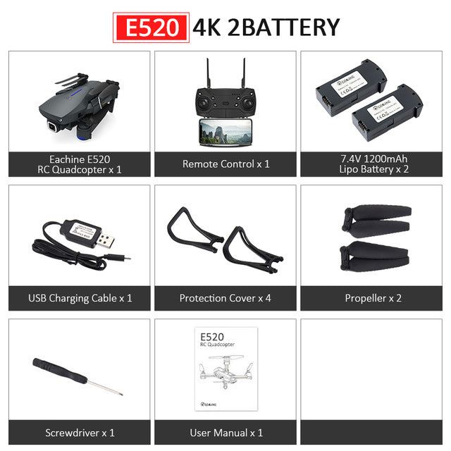 Eachine E520S E520 GPS FOLLOW ME WIFI FPV Quadcopter With 4K/1080P HD Wide Angle Camera Foldable Altitude Hold Durable RC Drone E520 4K 2Batteries - Tophatter Daily Deals