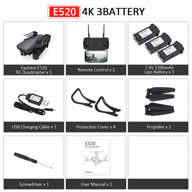 Eachine E520S E520 GPS FOLLOW ME WIFI FPV Quadcopter With 4K/1080P HD Wide Angle Camera Foldable Altitude Hold Durable RC Drone - Tophatter Daily Deals