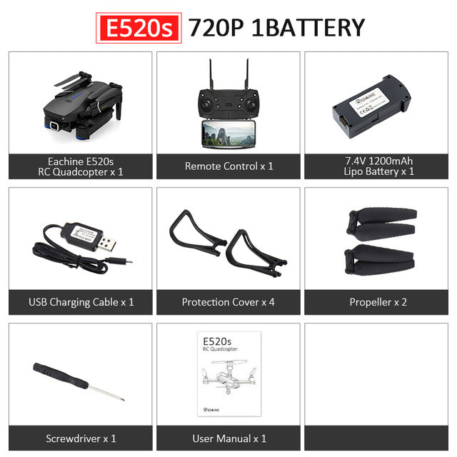 Eachine E520S E520 GPS FOLLOW ME WIFI FPV Quadcopter With 4K/1080P HD Wide Angle Camera Foldable Altitude Hold Durable RC Drone E520S 720P 1B - Tophatter Daily Deals